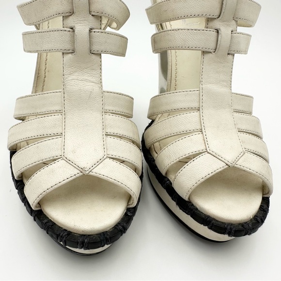 Yves Saint Laurent White Leather Strappy T Strap Heel Sandals - Picture 2 of 16